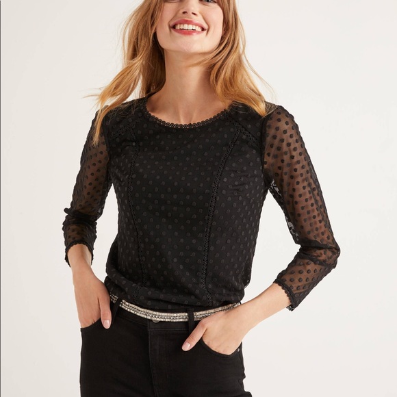 Boden Tops - Boden sheer black spot top- size 4